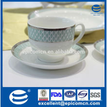 china product 220cc ceramic tea set with silver rim new bone china 6 cup and 6 saucer in gift box